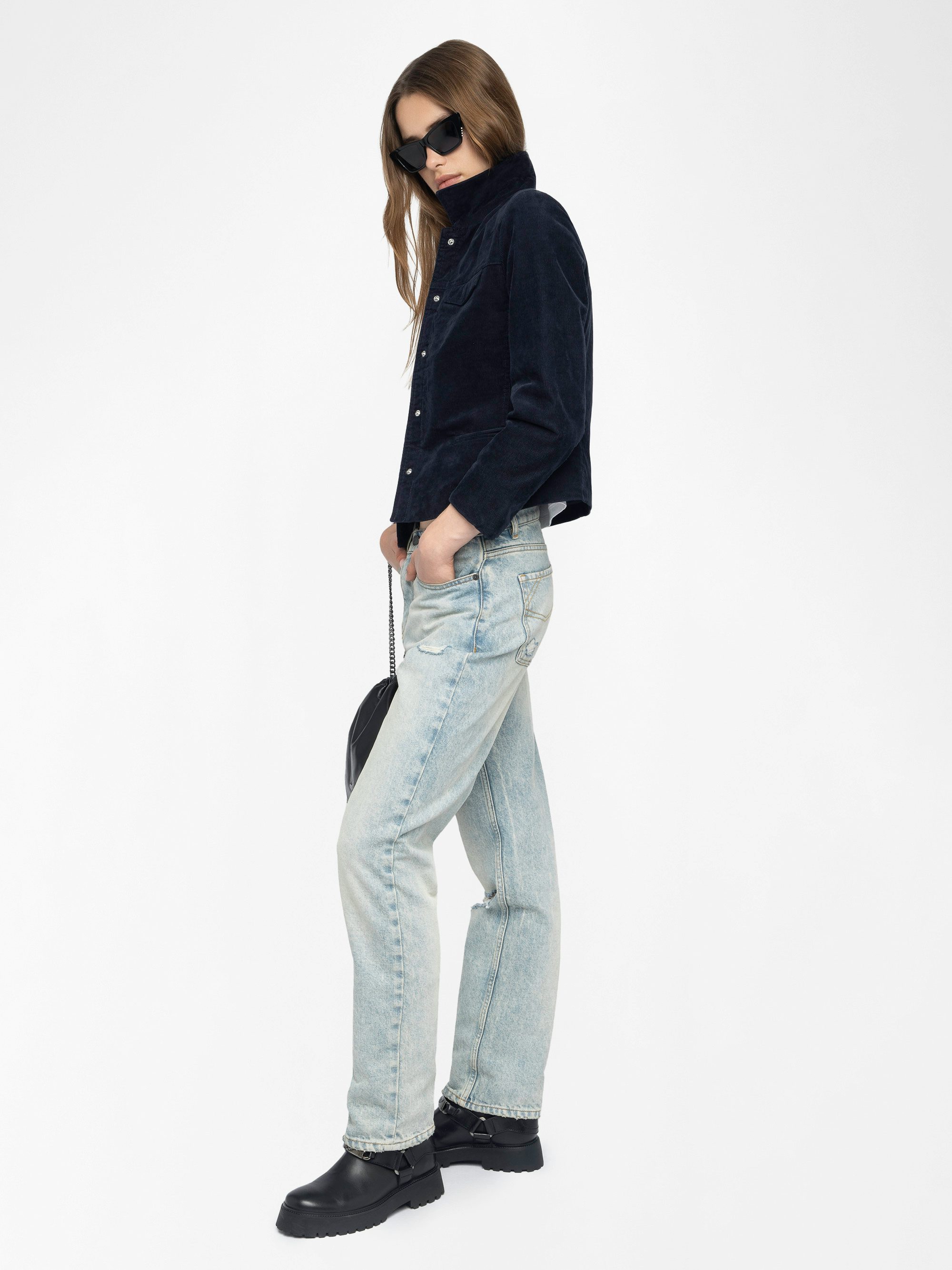 Liam Corduroy Jacket - Corduroy jacket in plain colour, long sleeves, multiple pockets, button fastening and embossed wings on the back.